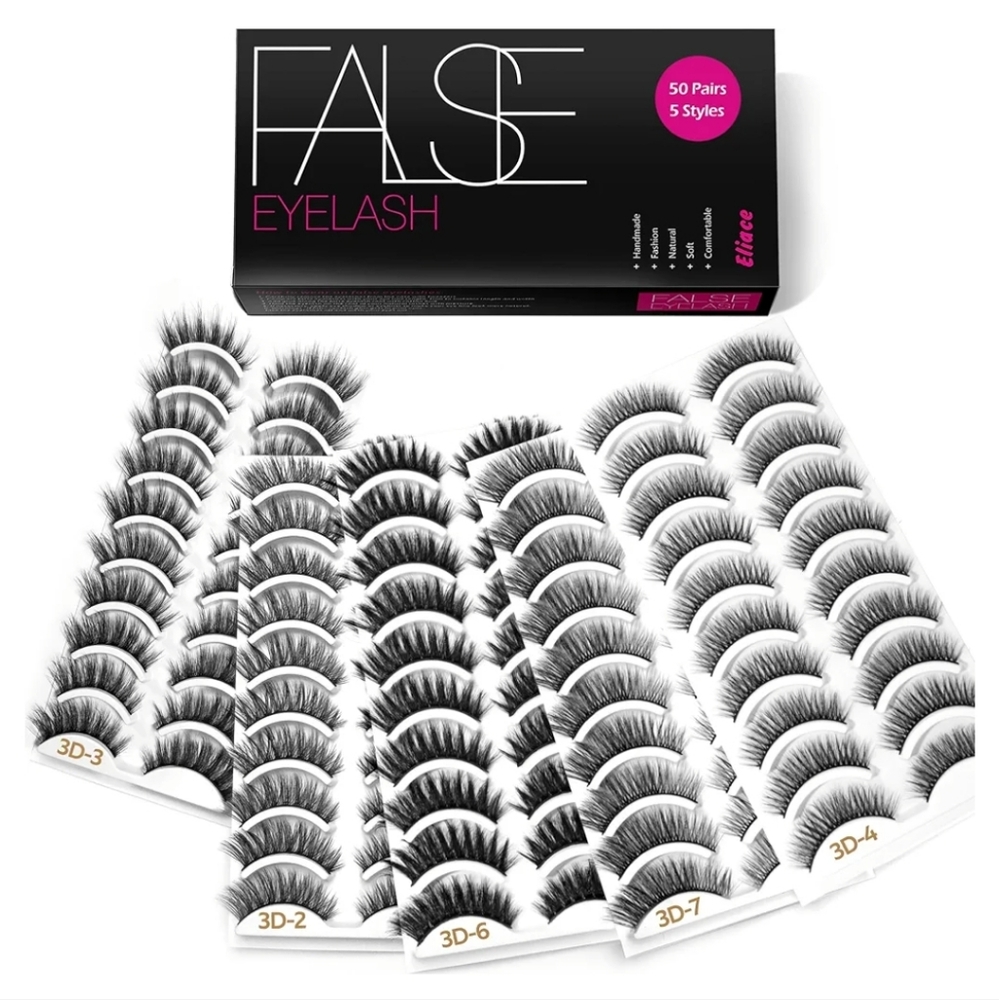 Eliace Eyelashes, (50 Pairs,5 Styles) Faux Mink Lashes Natural Look Wispy Fluffy